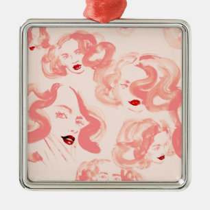 Ladies in tea rose colour metal tree decoration
