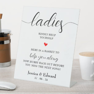Ladies Kindly Help Yourself Black White Minimalist Pedestal Sign