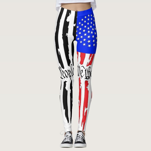 Ladies Leggings Black and White and Colour Flag (Front)
