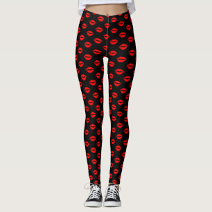 Ladies leggings, red kissing lips leggings