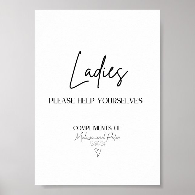 Ladies Modern Wedding Bathroom Basket Sign (Front)