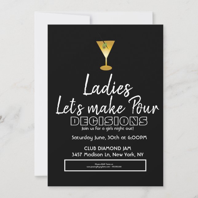 Ladies Night Birthday cocktail martini Invitation (Front)