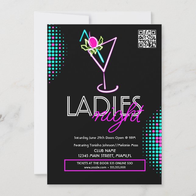  Ladies Night Club Cocktail Neon Flyer Invitation (Front)
