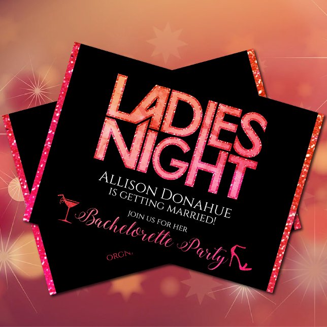 Ladies Night Invitation (Ladies Night Bachelorette party with bright pink and orange coloring)