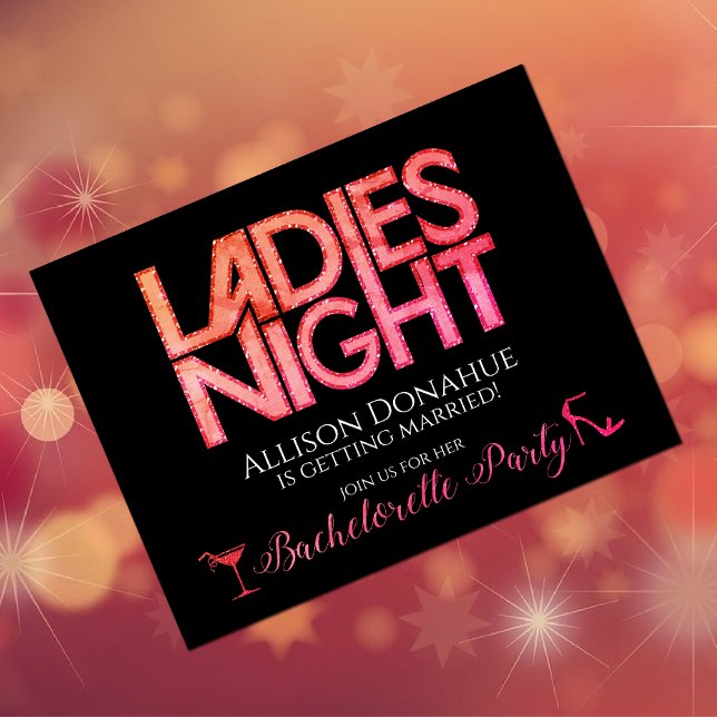 Ladies Night invitation design (Bachelorette Party invitation postcard with retro orange and pink coloring)