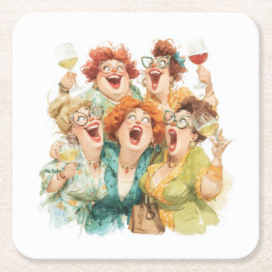 Ladies’ Night Laughter Square Paper Coaster