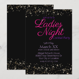 Ladies Night Neon Pink Sign Cocktail Party Invitation