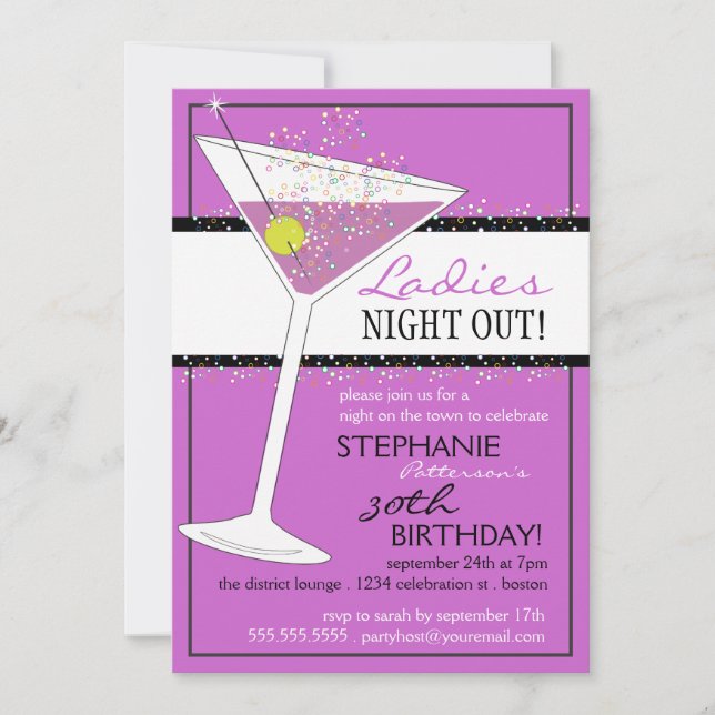 Ladies Night Out Martini Birthday Celebration Invitation (Front)