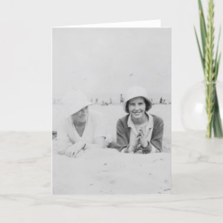 Ladies On Beach Old Black & White Greeting Card