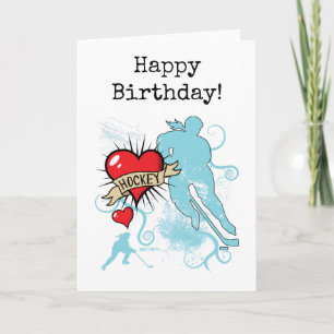 Ladies or Girls Hockey Heart Tattoo Happy Birthday Card