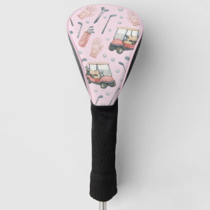 Ladies Pale Pink Golf Cart Pattern Head Cover