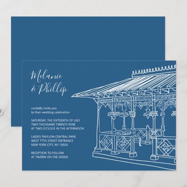 Ladies Pavilion Central Park New York Wedding Invitation (Front/Back)