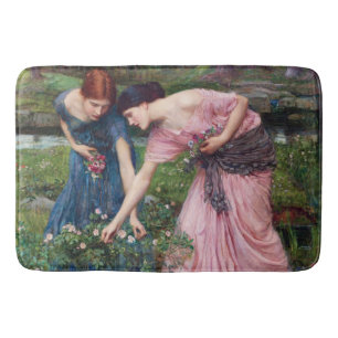 Ladies Picking Roses, John William Waterhouse Bath Mat