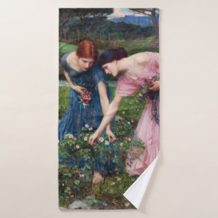 Ladies Picking Roses, John William Waterhouse Bath Towel