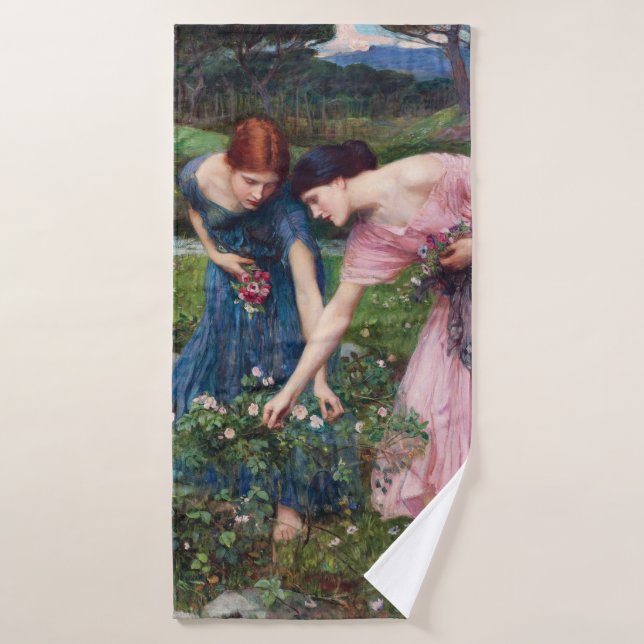Ladies Picking Roses, John William Waterhouse Bath Towel (Bath Towel)