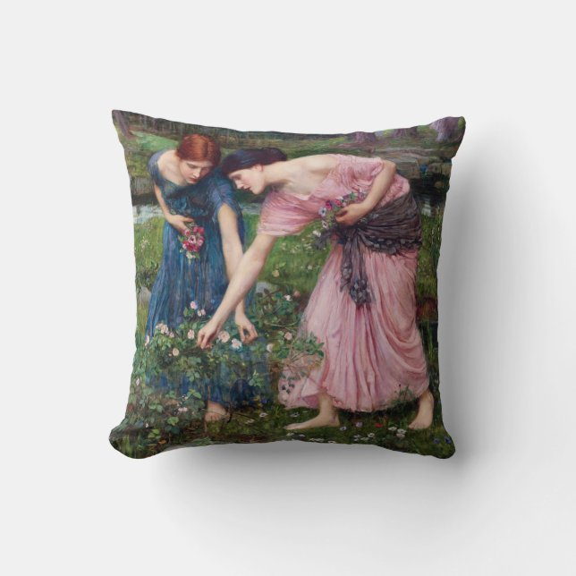 Ladies Picking Roses, John William Waterhouse Cushion (Front)
