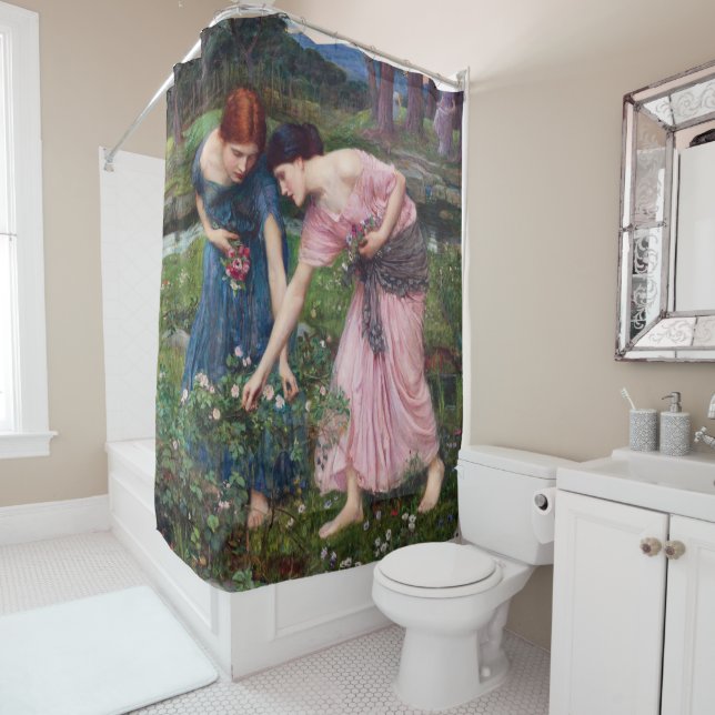 Ladies Picking Roses, John William Waterhouse Shower Curtain (In Situ)