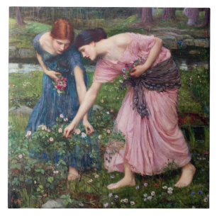 Ladies Picking Roses, John William Waterhouse Tile