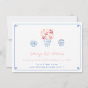 Ladies Pink And Blue Ginger Jar Roses New Address Announcement