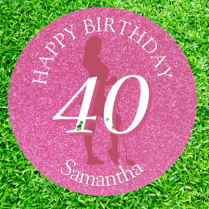 LADIES PINK GLITTER BIG BIRTHDAY CLASSIC ROUND STICKER