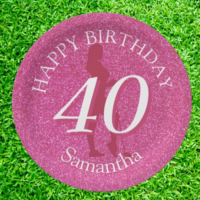 LADIES PINK GLITTER BIG BIRTHDAY PAPER PLATE (Celebrate in style with our pink glitter birthday golf gift! Perfect for the fun-loving golfer,)