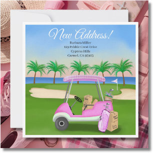 Ladies Pink Golf Cart Moving Boxes Beach Golf  Announcement