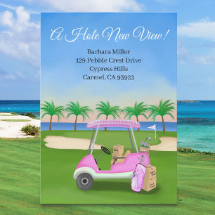 Ladies Pink Golf Cart Moving Boxes Beach Golf  Announcement