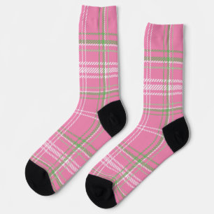 Ladies Pink Green White Plaid Socks