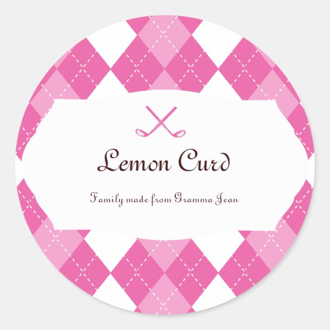 Ladies Pink Preppy Golf Argyle Gift Favour label (Front)