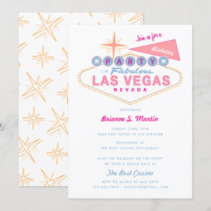 Ladie's Pink Retro Las Vegas Sign Birthday Party Invitation