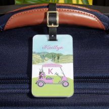 Ladies Pink Watercolor Cart Monogram Name