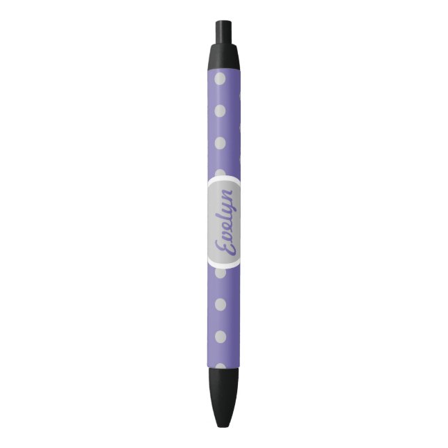 Ladies' Polka Dot Black Ink Pen (Lavender & Grey) (Front Vertical)