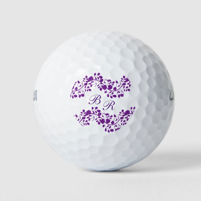 Ladies Purple Floral Monogram Golf Balls (Front)
