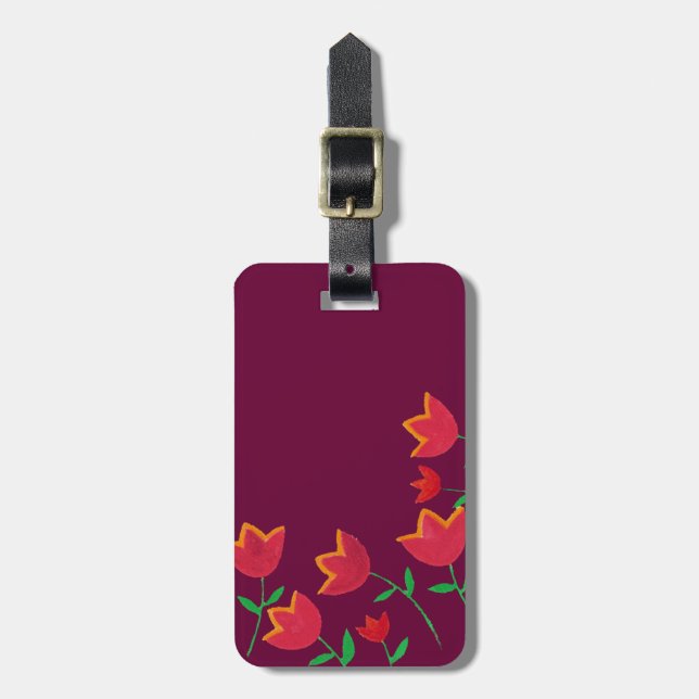 ladies red tulip flower luggage tag (Front Vertical)
