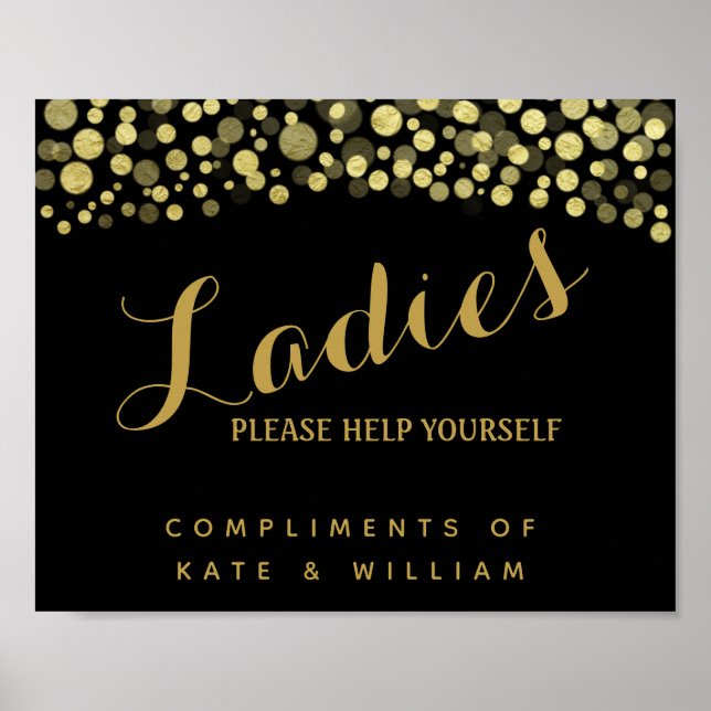 ladies restroom sign - toiletries basket GOLD sign (Front)