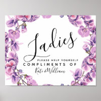 ladies restroom sign - toiletries basket purple