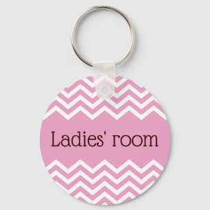 Ladies room bathroom keychain, pink chevrons key ring