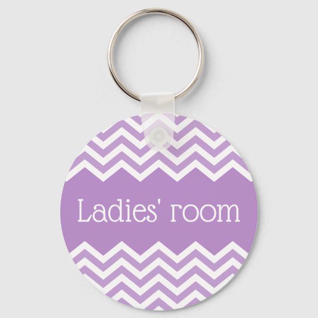 Ladies room bathroom keychain, purple chevrons key ring (Front)