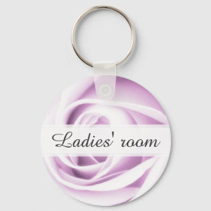 Ladies room bathroom keychain with purple rose