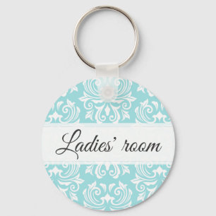 Ladies room pale blue damask pattern bathroom key ring
