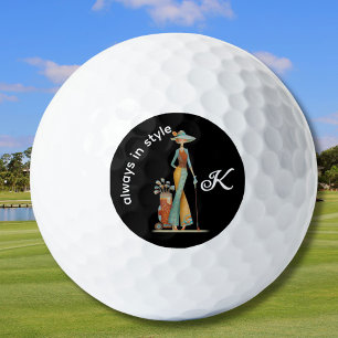 Ladies Stylish Golfer Personalised Name  Golf Balls