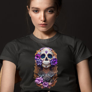 Ladies Sugar Skull, Colourful, Day of Dead Skull T-Shirt