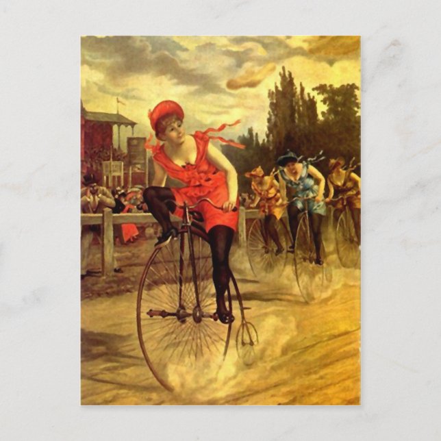 LADIES VINTAGE BIKE RACING BICYCLE RACE POSTCARD (Front)