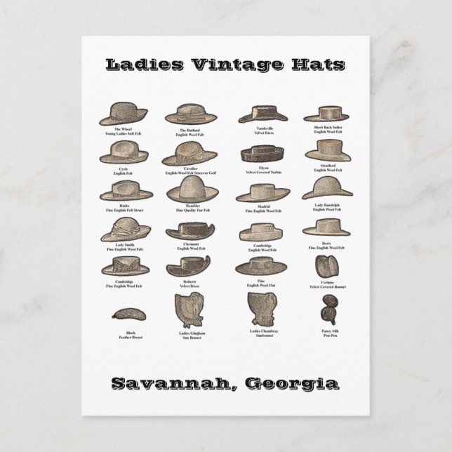 Ladies Vintage Hats Personalised Postcard (Front)