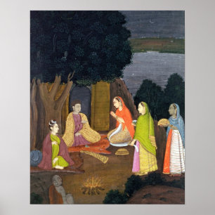 Ladies visiting a Yogini, School of Faqurullah Kha Poster