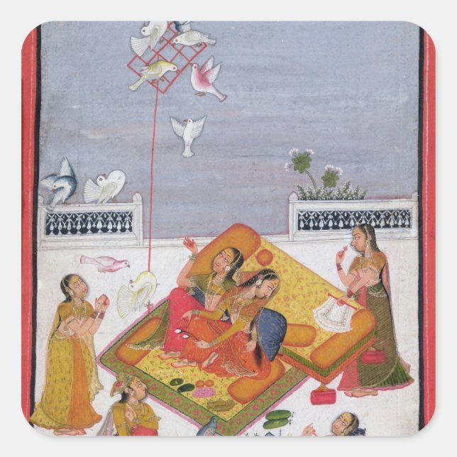 Ladies Watching Pigeons, 1770 Square Sticker (Front)