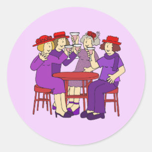 Ladies Wearing Red Hats and Purple Outfits Classic Round Sticker