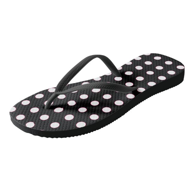 Ladies White Polka Dot Flip Flops (Angled)