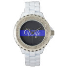 Ladies Wife Thin Blue Line Rhinestone Watch