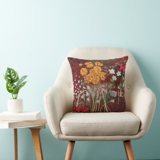 Ladrie's Garden in Red Throw Pillow